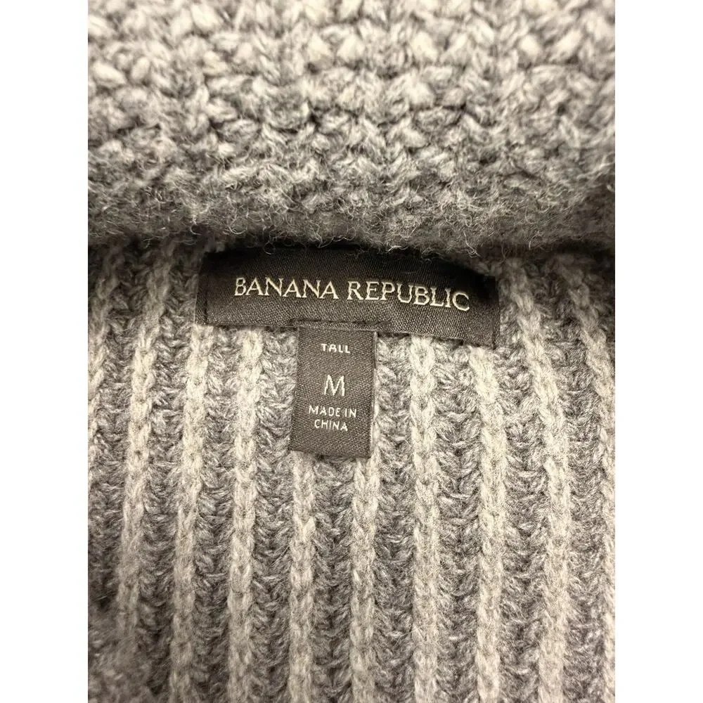 Banana Republic Men’s Merino Wool Ribbed Full Zip Grey M Tall